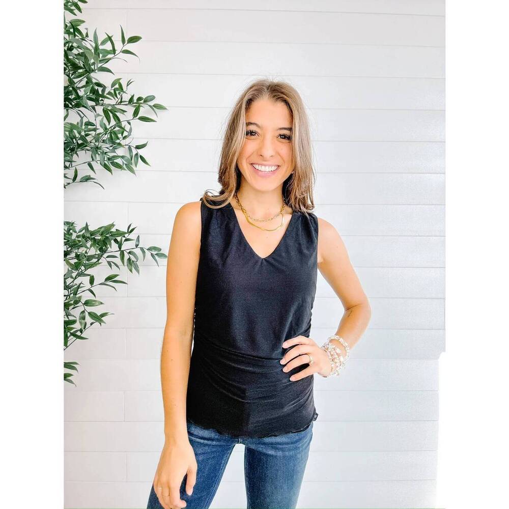 NEW MAC & ME mesh scalloped edge top in black